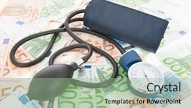  Presentation with blood pressure - Colorful slide set enhanced with banknotes and blood pressure meter backdrop and a  colored foreground