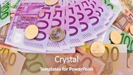  Presentation with credit union - Presentation design enhanced with banknotes of the european union background and a coral colored foreground