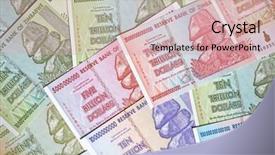  Presentation with european union banknotes and coins - PPT theme featuring banknotes of zimbabwe after hyperinflation background and a  colored foreground