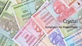  Presentation with european union banknotes and coins - PPT theme featuring banknotes of zimbabwe after hyperinflation background and a  colored foreground