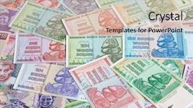  Presentation with european union banknotes and coins - PPT theme enhanced with banknotes of zimbabwe after hyperinflation background and a  colored foreground