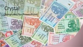  Presentation with european union banknotes and coins - Beautiful PPT theme featuring banknotes of zimbabwe after hyperinflation backdrop and a  colored foreground