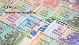  Presentation with european union banknotes and coins - Amazing theme having banknotes of zimbabwe after hyperinflation backdrop and a  colored foreground