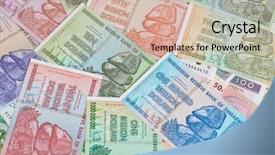  Presentation with european union banknotes and coins - PPT theme having banknotes of zimbabwe after hyperinflation background and a lemonade colored foreground