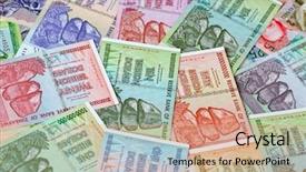  Presentation with banknotes - Colorful presentation design enhanced with banknotes of zimbabwe after hyperinflation backdrop and a coral colored foreground