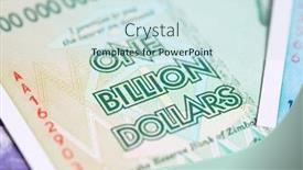  Presentation with european union banknotes and coins - Presentation design consisting of banknotes-of-zimbabwe-after-hyperinflation background and a sky blue colored foreground