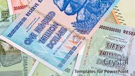  Presentation with banknotes - Beautiful slide set featuring banknotes-of-zimbabwe-after-hyperinflation backdrop and a light blue colored foreground