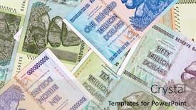  Presentation with european union banknotes and coins - Presentation design with banknotes-of-zimbabwe-after-hyperinflation background and a mint green colored foreground