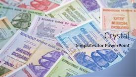  Presentation with european union banknotes and coins - Presentation design featuring banknotes-of-zimbabwe-after-hyperinflation background and a light blue colored foreground