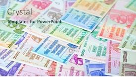  Presentation with european union banknotes and coins - Beautiful PPT theme featuring banknotes-of-zimbabwe-after-hyperinflation backdrop and a light blue colored foreground