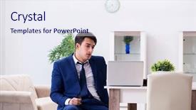  Presentation with broken home upset couple - Beautiful presentation theme featuring bankrupt businessman angry and upset backdrop and a sky blue colored foreground