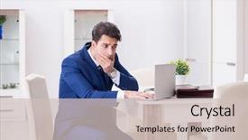  Presentation with broken home upset couple - Presentation design enhanced with bankrupt businessman angry and upset background and a soft green colored foreground