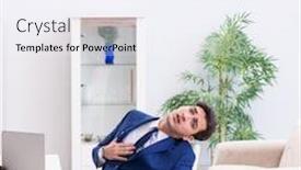  Presentation with heart attack - Cool new slide deck with bankrupt businessman having heart attack at home backdrop and a sky blue colored foreground