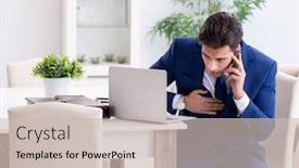  Presentation with heart attack - PPT layouts having bankrupt businessman having heart attack at home background and a soft green colored foreground