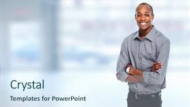  Presentation with blue - Beautiful presentation featuring banner black - african-american businessman over blue office backdrop and a sky blue colored foreground