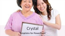  Presentation with offspring - Presentation design with banner family day - asian parent and adult offspring background and a lemonade colored foreground