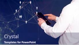  Presentation with business networking - Audience pleasing PPT layouts consisting of banner-of-business-man-using backdrop and a navy blue colored foreground