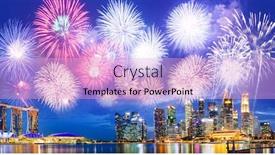  Presentation with fireworks - Presentation theme consisting of banner-of-fireworks-over-singapore background and a lavender colored foreground