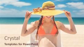  Presentation with sea - Presentation design featuring banner-of-woman-tanning background and a lemonade colored foreground