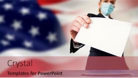  Presentation with usa flag - Theme having banner-of-woman-wearing-mask background and a coral colored foreground
