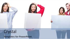  Presentation with people collage - Cool new PPT layouts with banner over isolated background stress backdrop and a  colored foreground