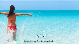  Presentation with woman hands open - Amazing presentation theme having banner panorama landscape of tropical backdrop and a sky blue colored foreground