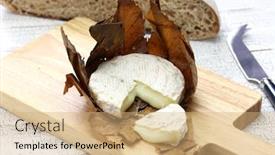  Presentation with cheese - Beautiful PPT theme featuring banon a la feuille french goat cheese is wrapped in chestnut leaves backdrop and a coral colored foreground