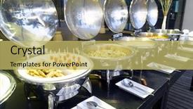  Presentation with catering - Presentation theme with banquet catering - buffet ready in an hotel background and a yellow colored foreground