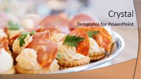  Presentation with banquet - Beautiful presentation theme featuring banquet catering - canapes with choriso wurst backdrop and a light gray colored foreground