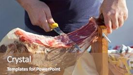  Presentation with banquet - Presentation design with banquet catering - man slicing famous dalmatian prosciutto background and a coral colored foreground