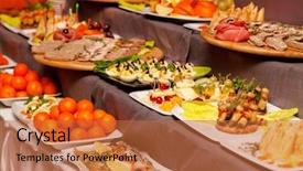  Presentation with banquet - Cool new slides with banquet catering - party food backdrop and a red colored foreground
