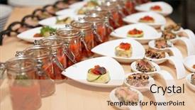  Presentation with banquet - Cool new presentation theme with banquet catering - rows of snacks backdrop and a  colored foreground