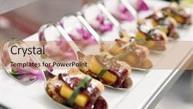  Presentation with aged study - Cool new PPT theme with banquet catering - salad with prosciutto ham pear backdrop and a coral colored foreground