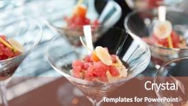  Presentation with banquet - PPT theme having banquet catering - small tuna snack background and a coral colored foreground