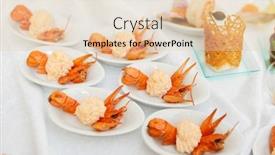  Presentation with banquet - Presentation theme enhanced with banquet dish - appetizer made of scampi background and a lemonade colored foreground