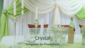  Presentation with banquet - Colorful PPT theme enhanced with banquet hall - image of an interior backdrop and a mint green colored foreground