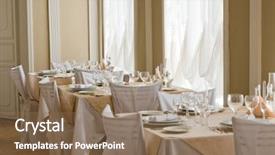  Presentation with banquet - Theme with banquet hall - picture of empty expensive restaurant background and a violet colored foreground