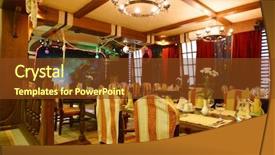  Presentation with banquet hall - Amazing PPT layouts having banquet hall - restaurant backdrop and a tawny brown colored foreground