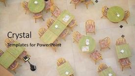  Presentation with cafe - Amazing presentation theme having banquet hall - tables in cafe from top backdrop and a soft green colored foreground
