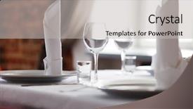  Presentation with banquet hall - Colorful slide set enhanced with banquet hall - tables set for meal backdrop and a light gray colored foreground