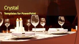  Presentation with banquet hall - Audience pleasing PPT theme consisting of banquet hall - tables set for meal backdrop and a tawny brown colored foreground