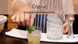  Presentation with bartender - Presentation having rye bread sandwich top view blue and white squared paper background background and a light gray colored foreground.