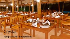  Presentation with restaurant - Presentation design consisting of banquet night - glasses and plates on table background and a gold colored foreground