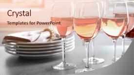  Presentation with banquet - Slides having banquet night - glasses of strawberry wine background and a  colored foreground