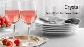  Presentation with strawberry - Colorful slide deck enhanced with banquet night - glasses of strawberry wine backdrop and a light gray colored foreground