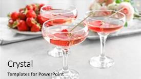  Presentation with strawberry - PPT layouts featuring banquet night - glasses of strawberry wine background and a light gray colored foreground