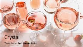  Presentation with banquet - Slides enhanced with banquet night - many glasses of strawberry wine background and a coral colored foreground