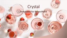  Presentation with strawberry - PPT theme featuring banquet night - many glasses of strawberry wine background and a lemonade colored foreground