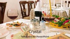  Presentation with wedding banquet table - PPT theme with banquet table setting for wedding background and a coral colored foreground