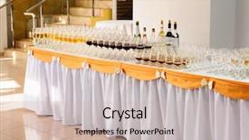  Presentation with banquet - Slide deck with banquet table with alcohol drinks background and a soft green colored foreground